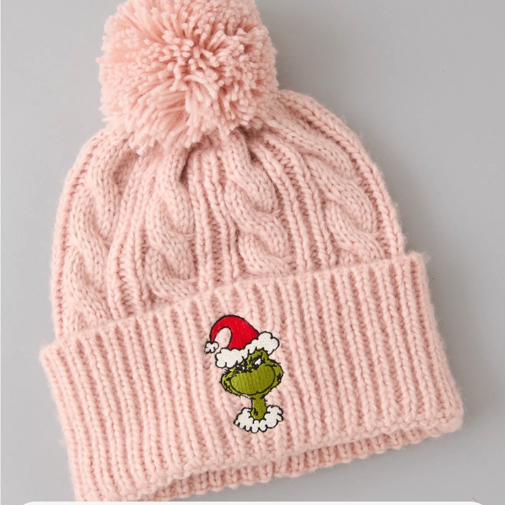 NWT American Eagle Outfitters AE Embroidered Grinch Cable-Knit Beanie.
